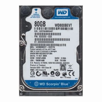 WD800BEVT-22ZCTO Western Digital 80GB 5400RPM SATA 3Gbps 8MB 2.5-inch HDD