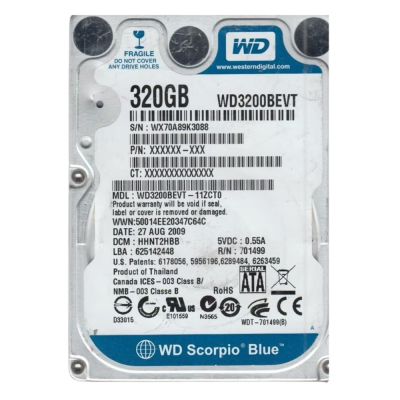 WD3200BEVT Western Digital Scorpio Blue 320GB 5400RPM SATA 3GB/s 7-Pin 8MB Cache 2.5-inch Laptop Hard Drive