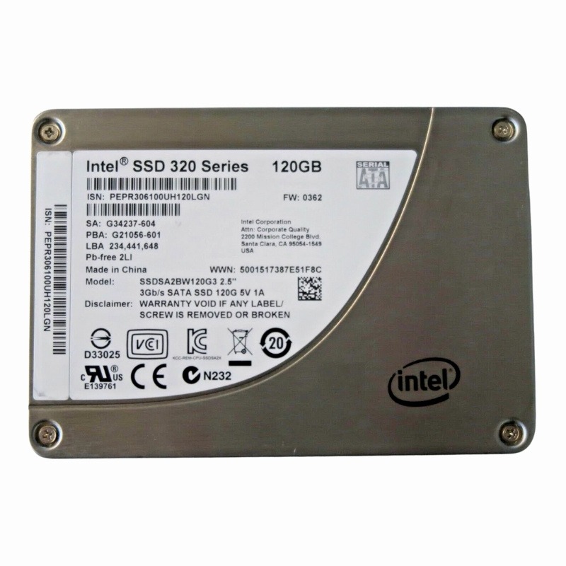 SSDSA2BW120G3 Intel 320 Series 120GB MLC SATA 3Gbps (AES-128) 2.5-inch Internal Solid State Drive